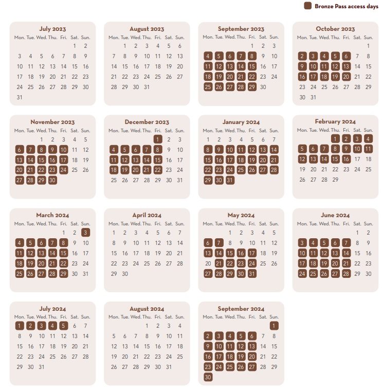 calendario pase anual bronze disneyland paris