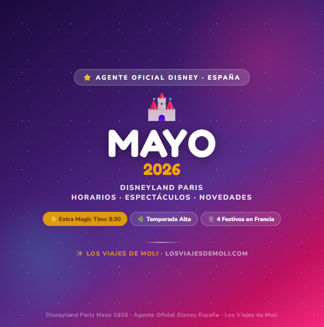 Disneyland Paris mayo 2026 horarios espectáculos agente oficial Disney España Los Viajes de Moli